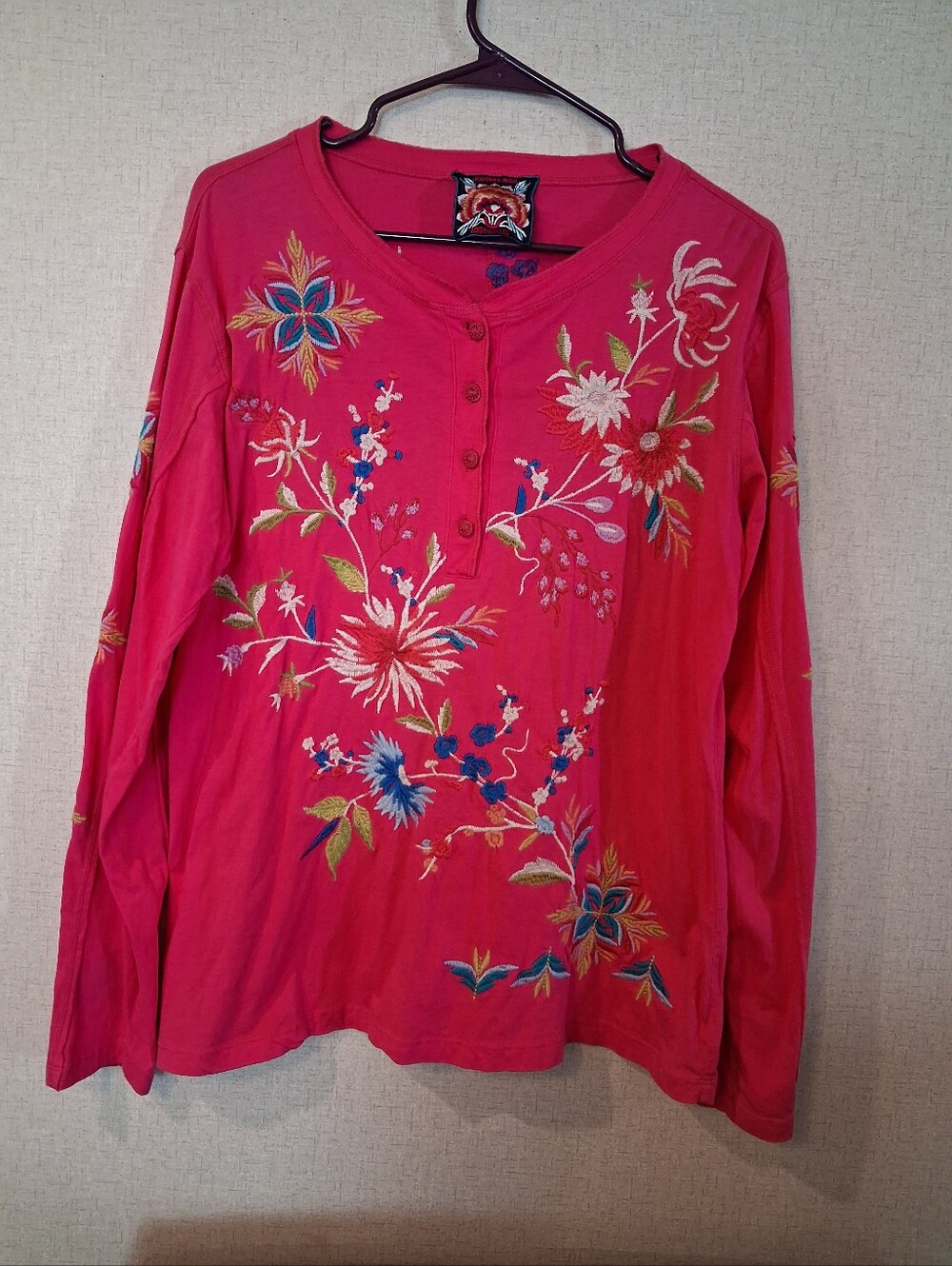 Johnny Was JULIE RAW SEAM HENLEY Embroidend Sz M